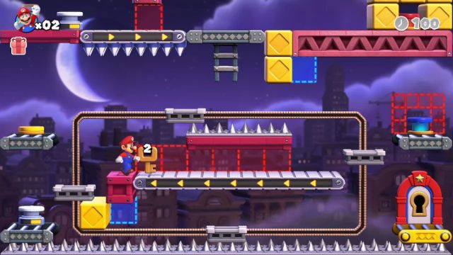 Mario getting the key on the conveyor
