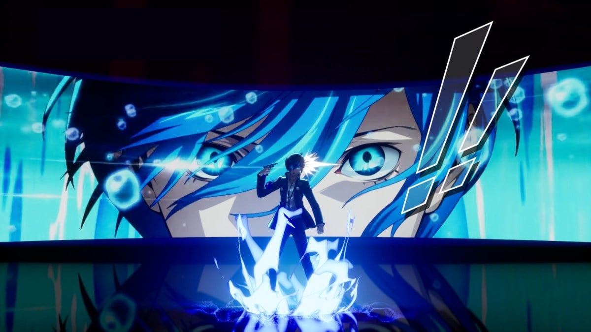 The Protagonist summoning a Persona with the unique in-game animation.