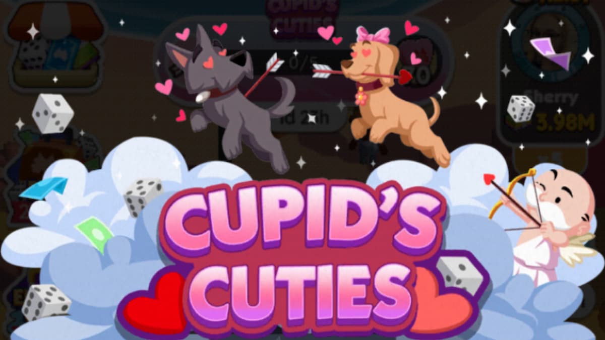 Mr. Monopoly as cupid with dogs