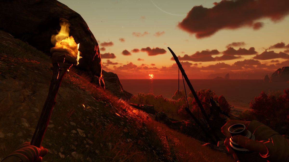 A nightingale screenshot that shows a beautiful sunset in the Forest Biome.