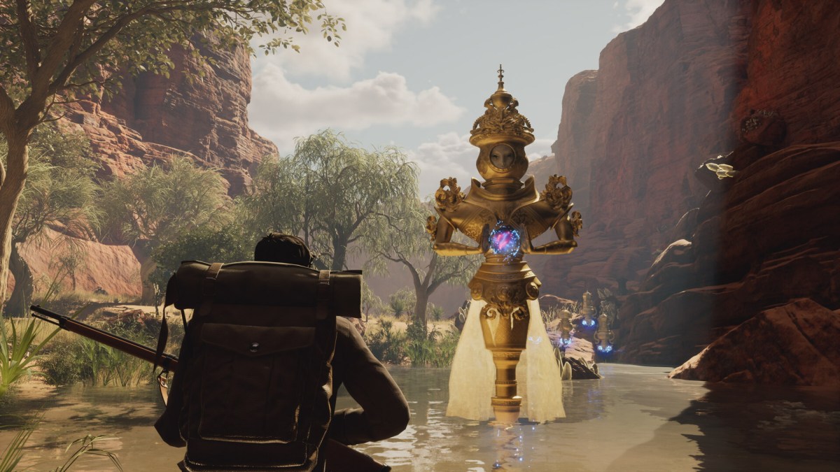 Nightingale player approaches a magical statue