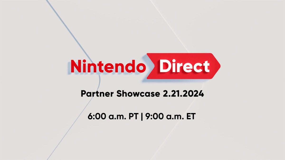 The announcment for Feb. 21's Nintendo Direct: Partner Showcase, including the date and time it will broadcast.