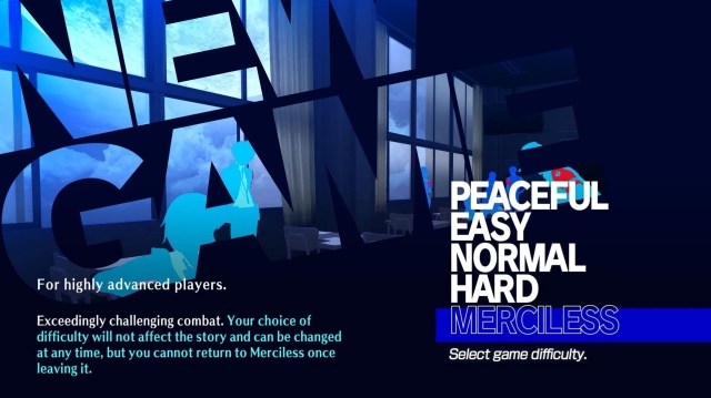 An image showing All five difficulty options in Persona 3 Reload.