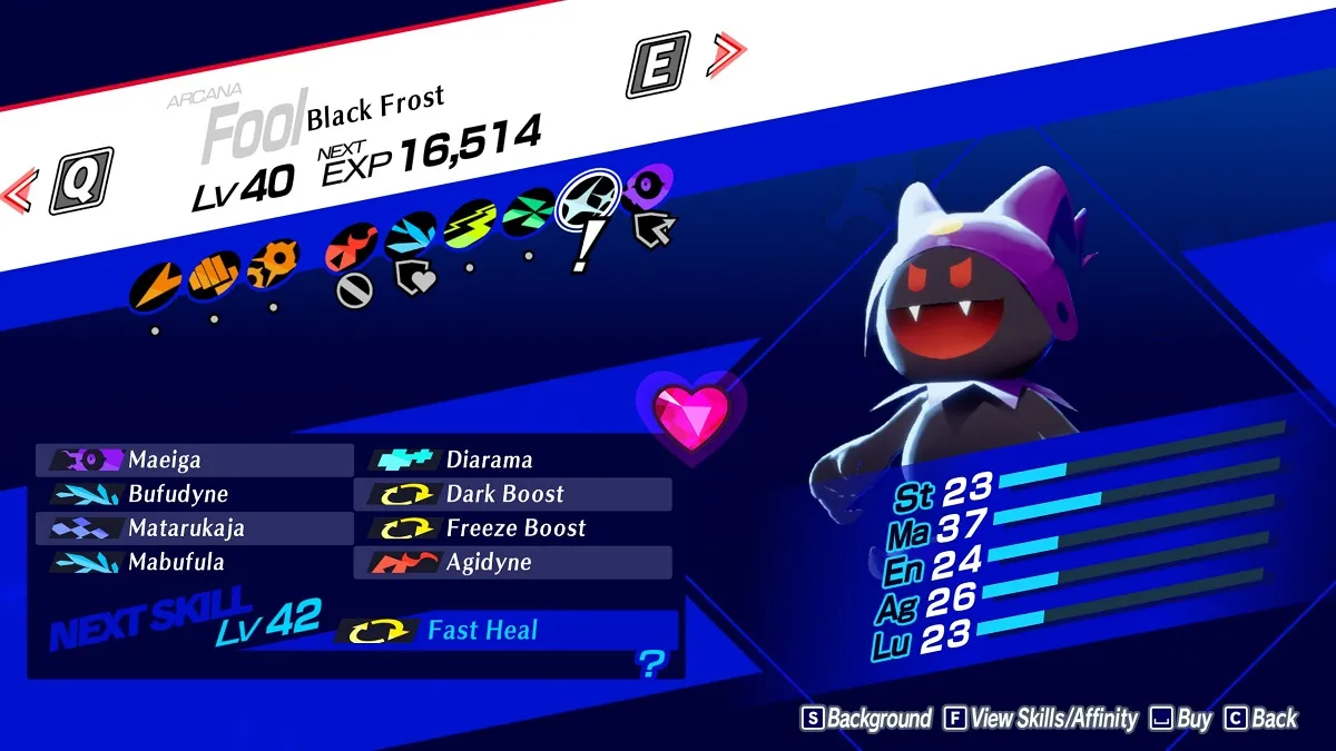 An image of Black Frost in the Persona 3 Reload Compendium.