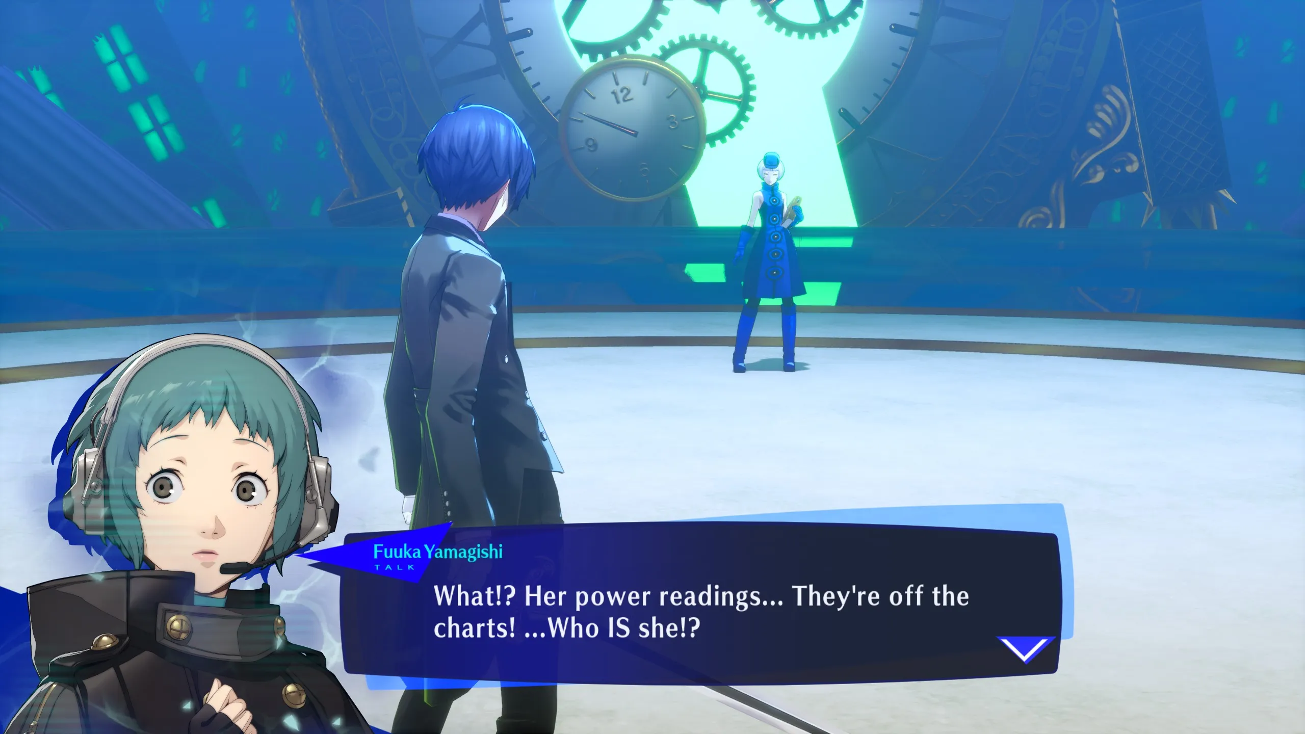 An image of the Protagonist facing Elizabeth in Persona 3 Reload.