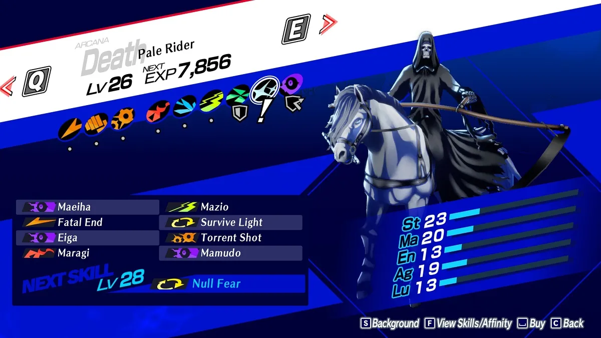 An image of Pale Rider in the Persona 3 Reload Compendium.