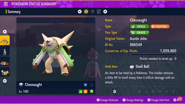 Chesnaught info in Pokémon Scarlet and Violet