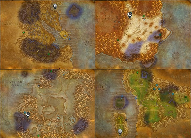 A collage of the four zones where you'll find Quadrangulation beacons in WoW Classic SoD