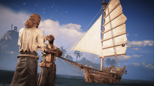 Image of two men standing by a boat in Skull and Bones.