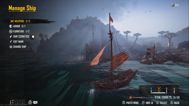 Image of the ship menu in Skull and Bones.