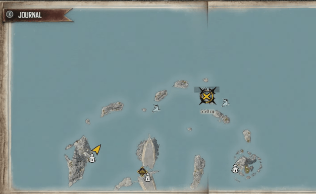 Image of the map in Skull and Bones showing the location of the chests.