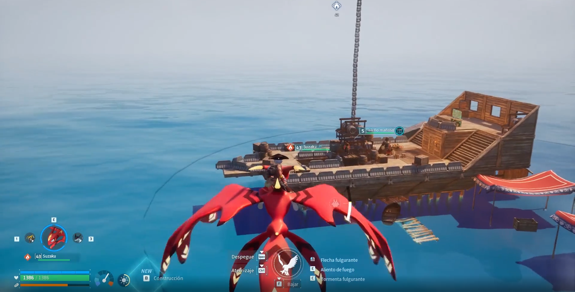 An in game image of a pirate ship build from Palworld