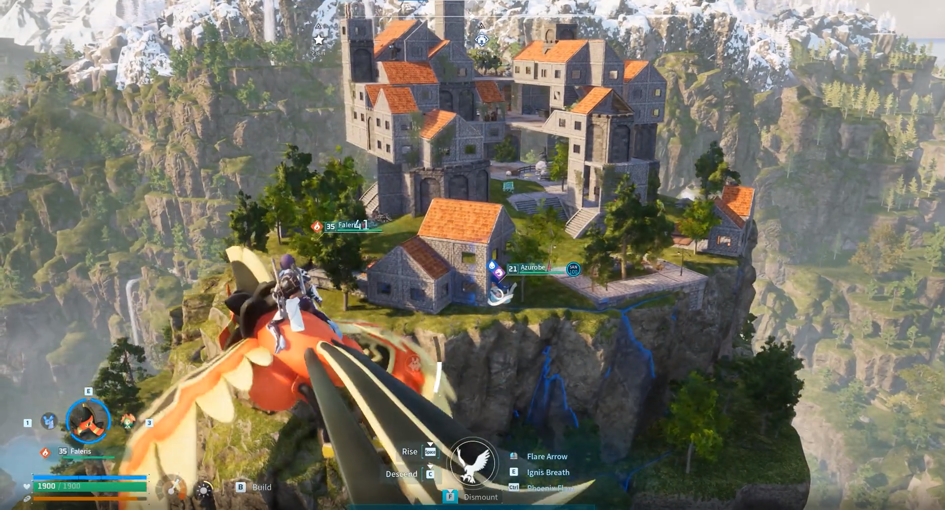 An in game image of a castle build in Palworld.