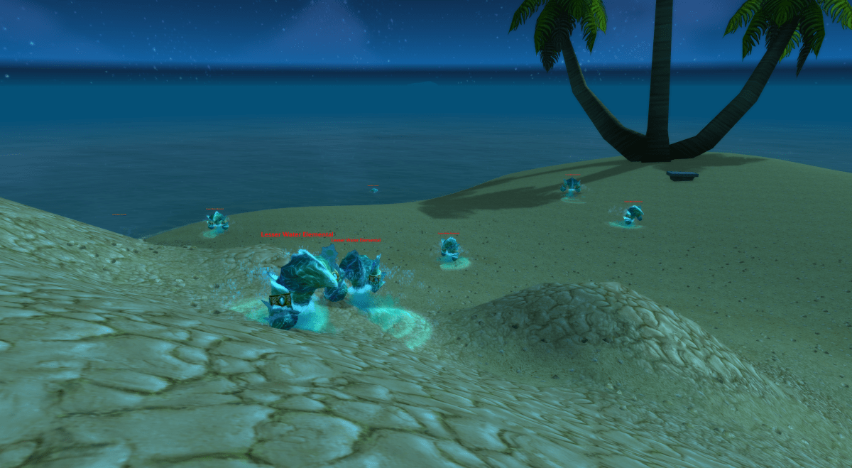 Many water elementals circling an island in Stranglethorn, WoW