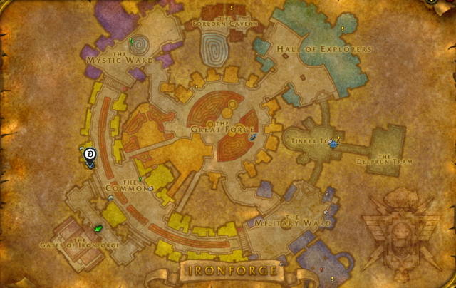 Ironforge map in WoW Classic with the location of the Reagent Vendor marked off