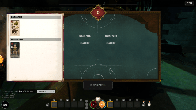 A screen showing available biome and major cards and a slots to put them in