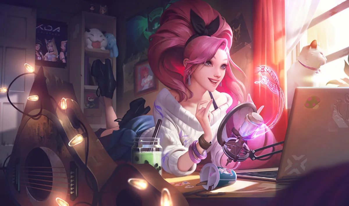 The splash art for K/DA All Out Seraphine in her Indie clothing, before she reached her fame with the band.