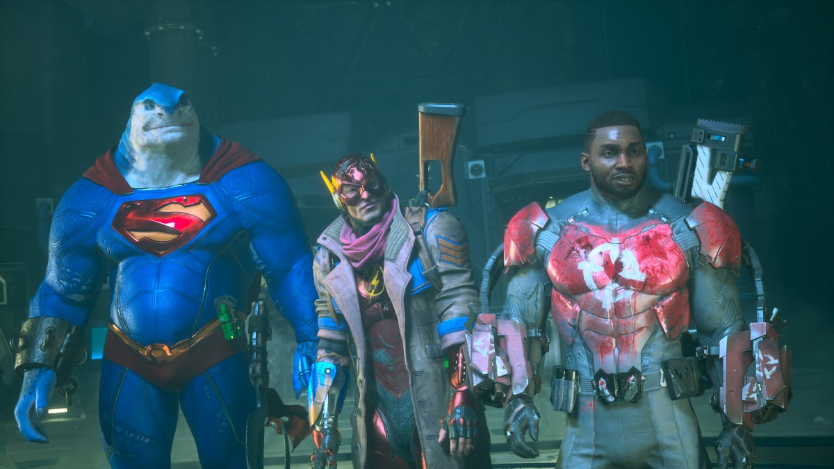 Three members of the Suicide Squad standing side by side in Suicide Squad: Kill the Justice League.