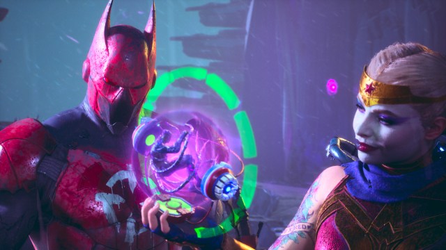 A screenshot from the ending cutscene in Suicide Squad: Kill the Justice League showing a miniaturized Braniac.