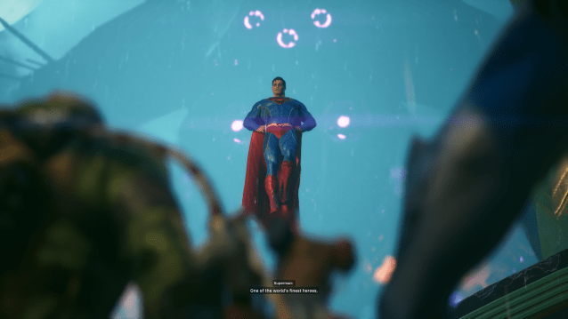 Superman levitating in the air.