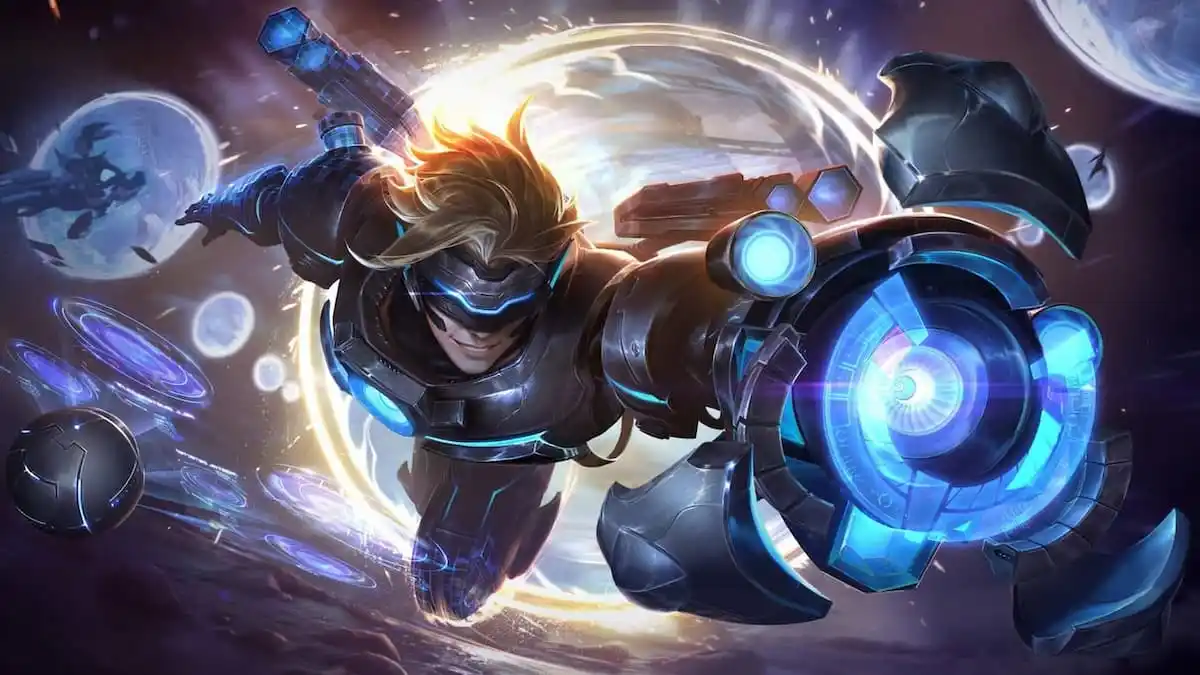 Ezreal popping out of a portal