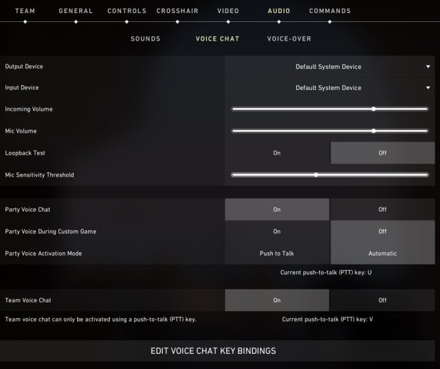 Voice chat settings in Valorant