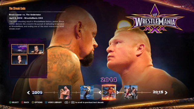 A screenshot of the Showcase in WWE 2K24 showing Brock Lesnar and The Undertaker.