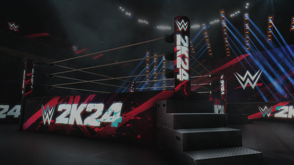A ring in WWE 2K24 shown during a loading screen.