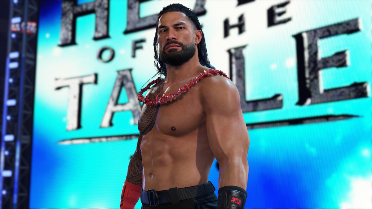 Roman Reigns enters the arena in WWE 2K24.