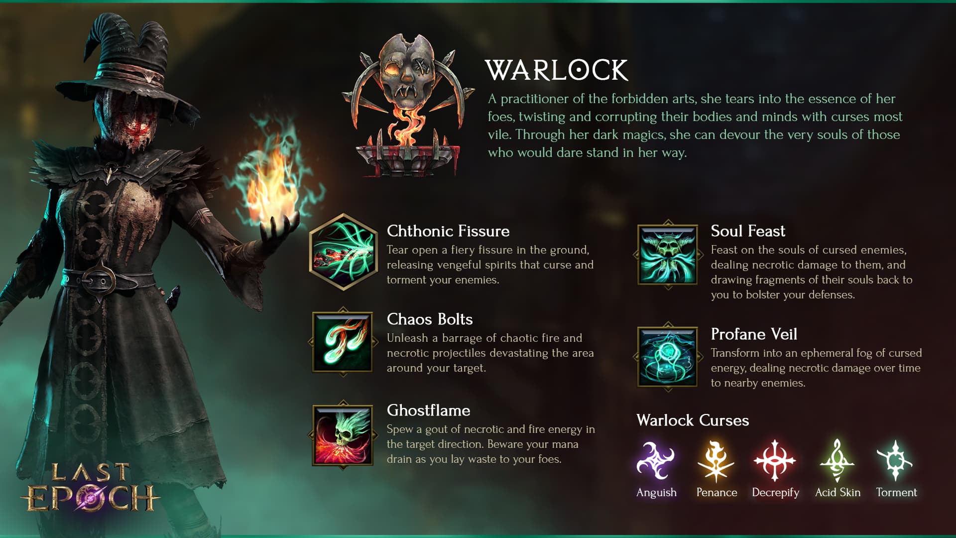 A promotional image of the Warlock mastery from The Last Epoch.