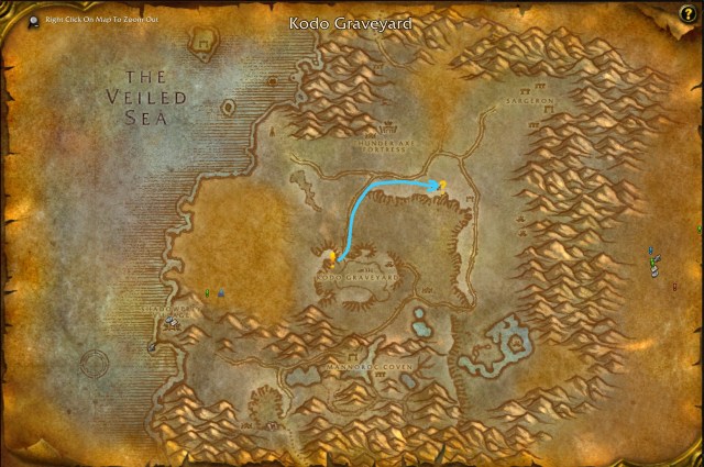 WoW Extingushed Campfire location with quest path for Highway Robbery marked in blue