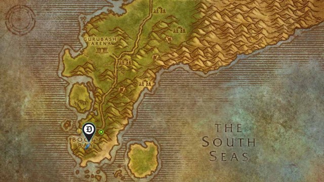 Captain Aransas location on the Booty Bay, Stranglethorn Vale map in WoW SoD