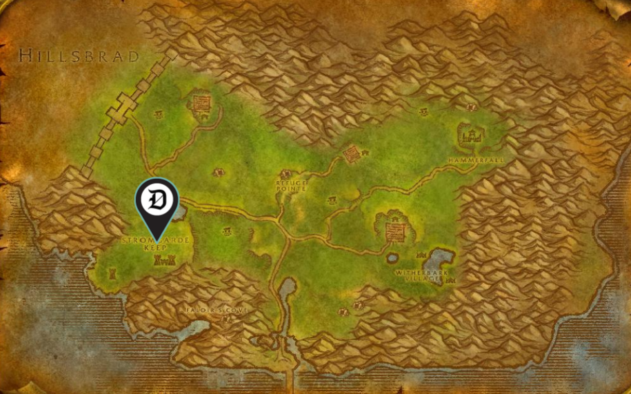 Map of Arathi Highlands in WoW SoD showing Stromgarde Keep.