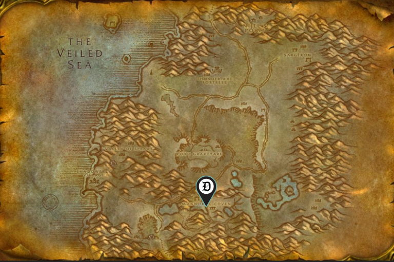 image of the map in Desolace showing the way to Mannoroc Cave.
