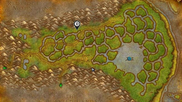 WoW SoD Swamp of Sorrows map with Shuriken Toss rune chest location pinned