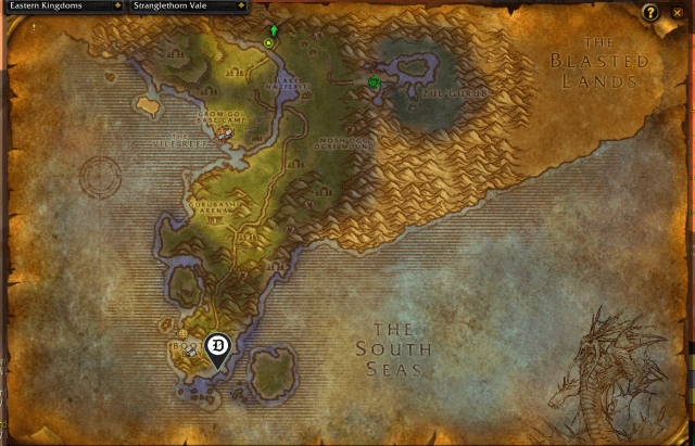 Map of Stranglethorn Vale, showing best Mageweave farming spots.
