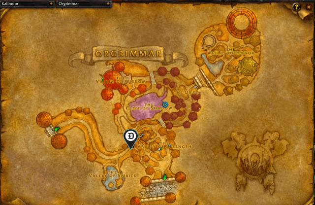 Map of Orgrimmar, showing where you can buy Greater Insignia PvP trinket