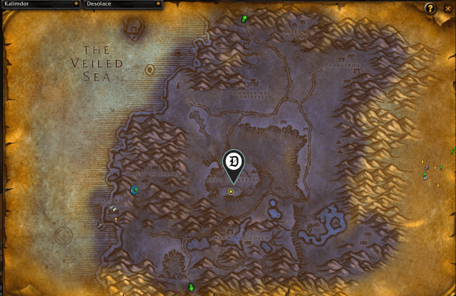 Map of Desolace, showing where to continue the Survival Instincts Rune quest