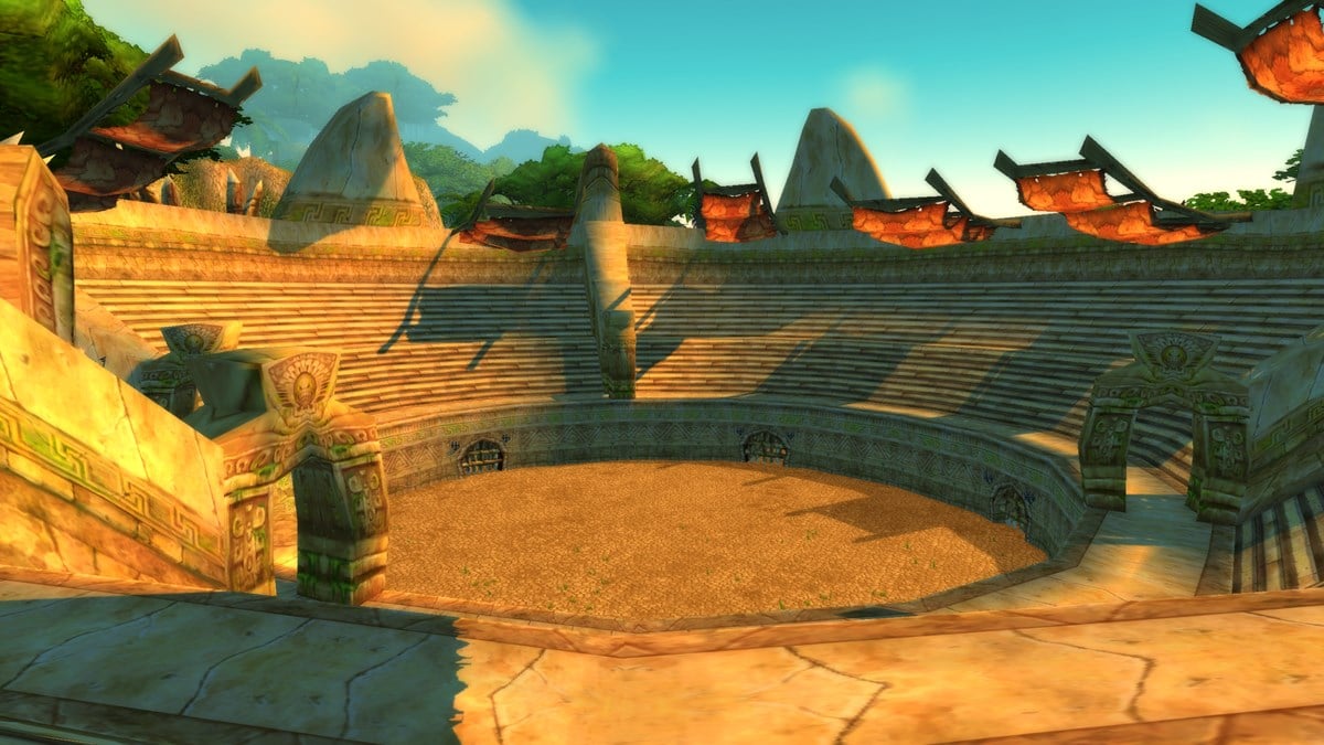 Gurubashi Arena in WoW viewed from a spectator seat