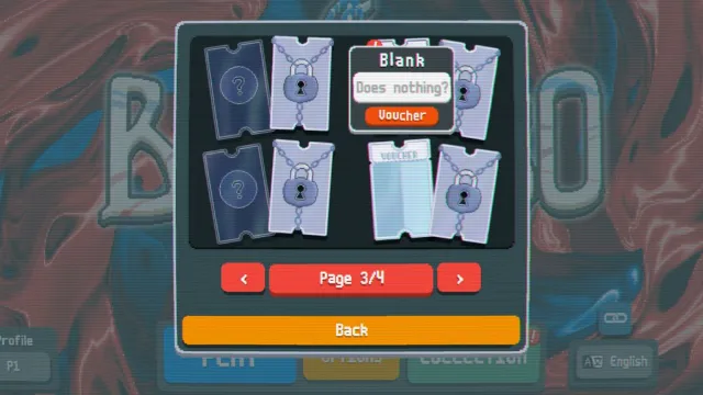 Screenshot of the locked and unlocked vouchers in Balatro including the blank voucher.