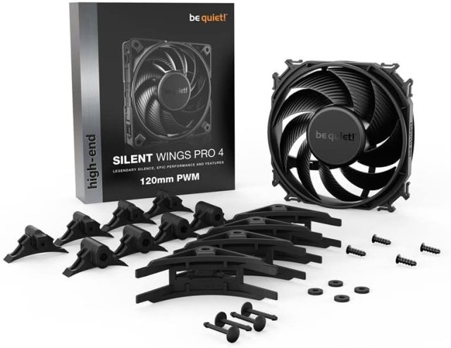 be quiet! Silent Wings Pro 4 120mm PWM full box set on white background