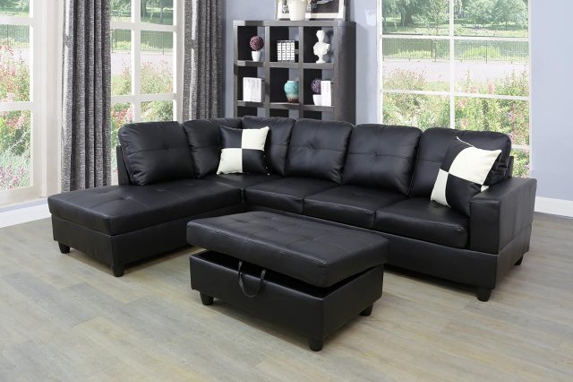 Beverly Fine Furniture Sectional Sofa in a living room with french windows in the background offering a garden view