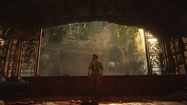 A pirate looking out over a balcony in Skull and Bones.