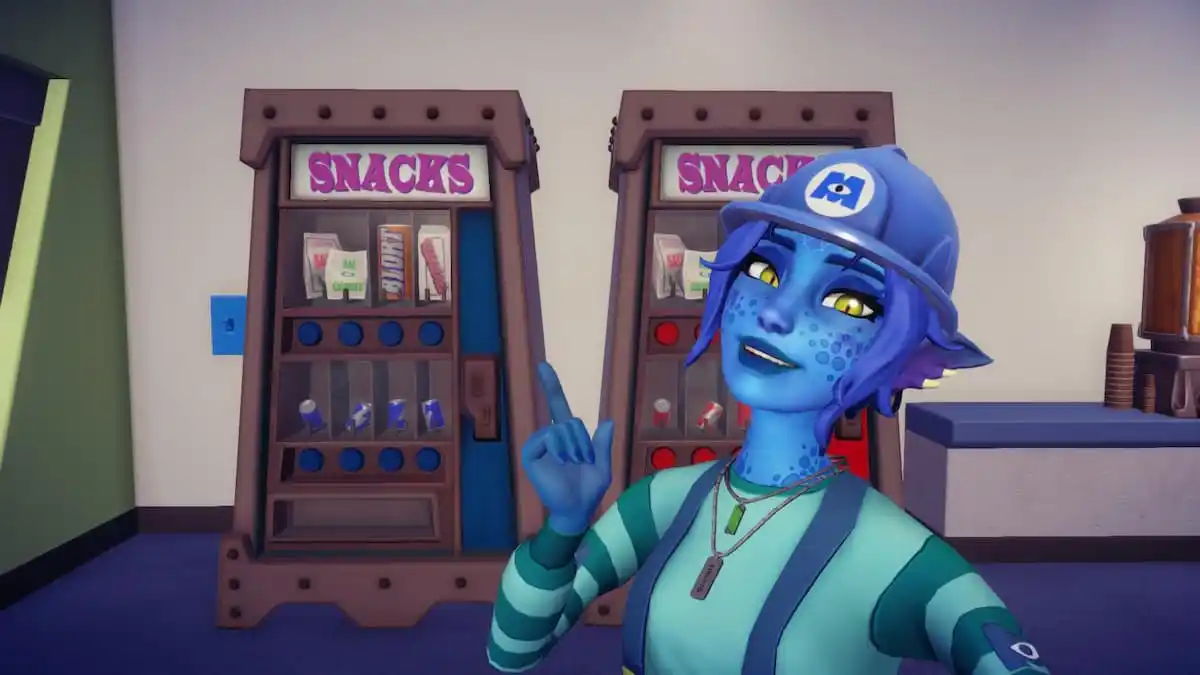 The player pointing at Blue Soda in a vending machine.