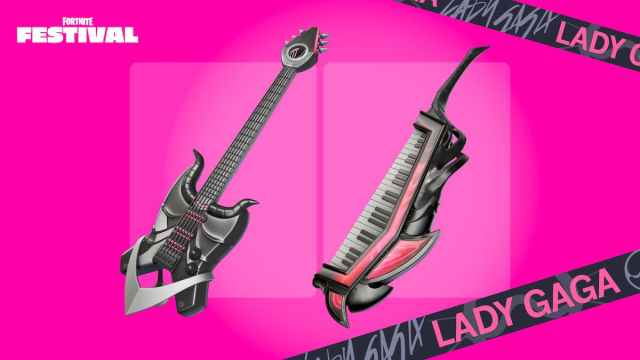 Chromatica-themed guitar and keytar for Lady Gaga's collaboration with Fortnite