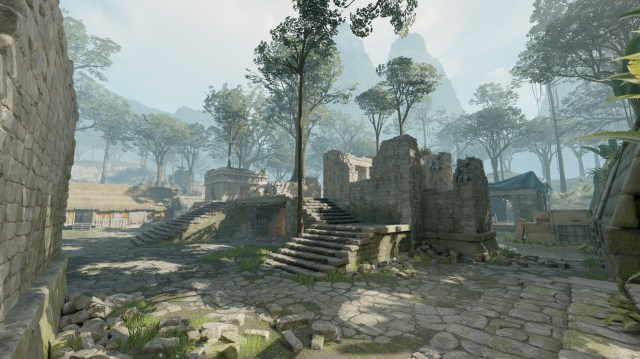 Shoots, a map in CS2's Arms Race mode, in a temple in the jungle.