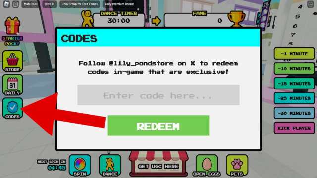How to redeem codes in Dance for UGC.