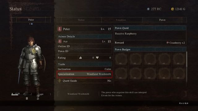 Pawn menu in Dragon's Dogma 2.