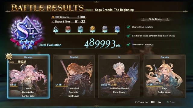 Granblue Fantasy Relink quest battle results screen