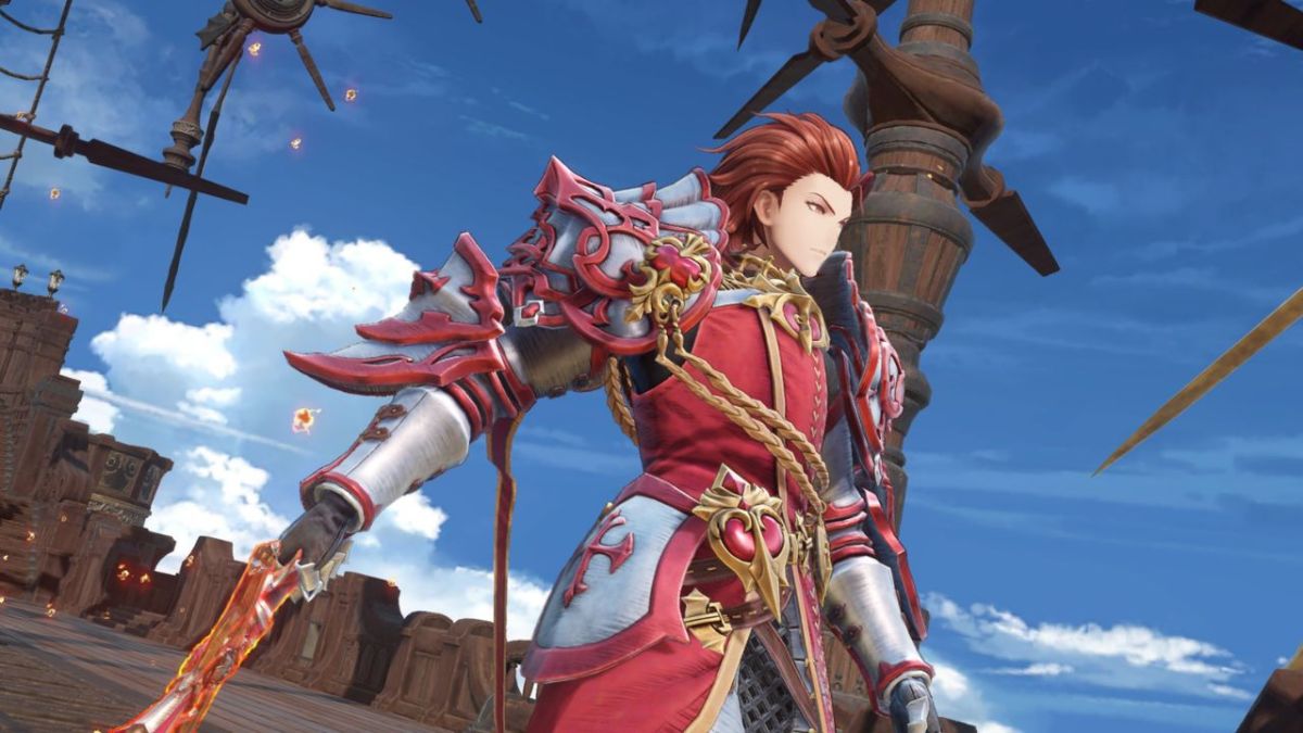 A screenshot of Percival posing after being selected as a crewmember in Granblue Fantasy: Relink